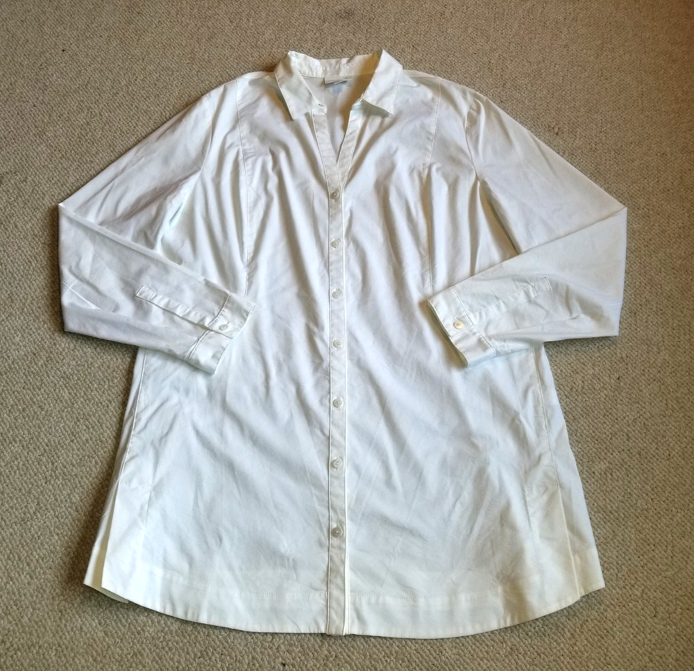 Womens Top-J. JILL WHITE SHIRT COLLECTION-white stretch button-up long tunic-L
